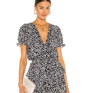 Revolve Amanda Uprichard Navy and Pink Polka Dot Dress